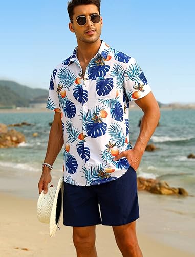 Miniatura 2 de EISHOPEER Conjunto de camisa hawaiana para hombre, camisa de manga corta con botones y pantalones cortos de playa sólidos de secado rápido, tallas