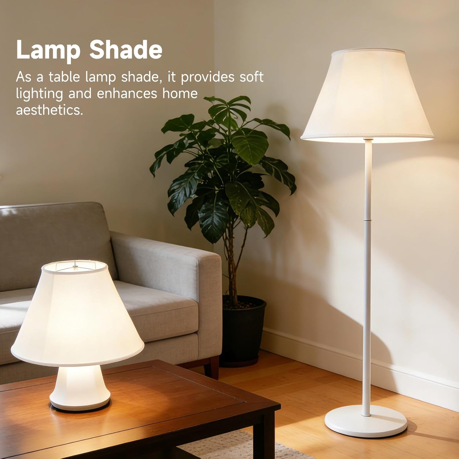 2 Pcs Lamp Shades for Table Lamps, Foldable White Fabric Lamp Shade, Easy Assembly Traditional Lampshade for Floor Lamps, Includes Spider and Harp Holders