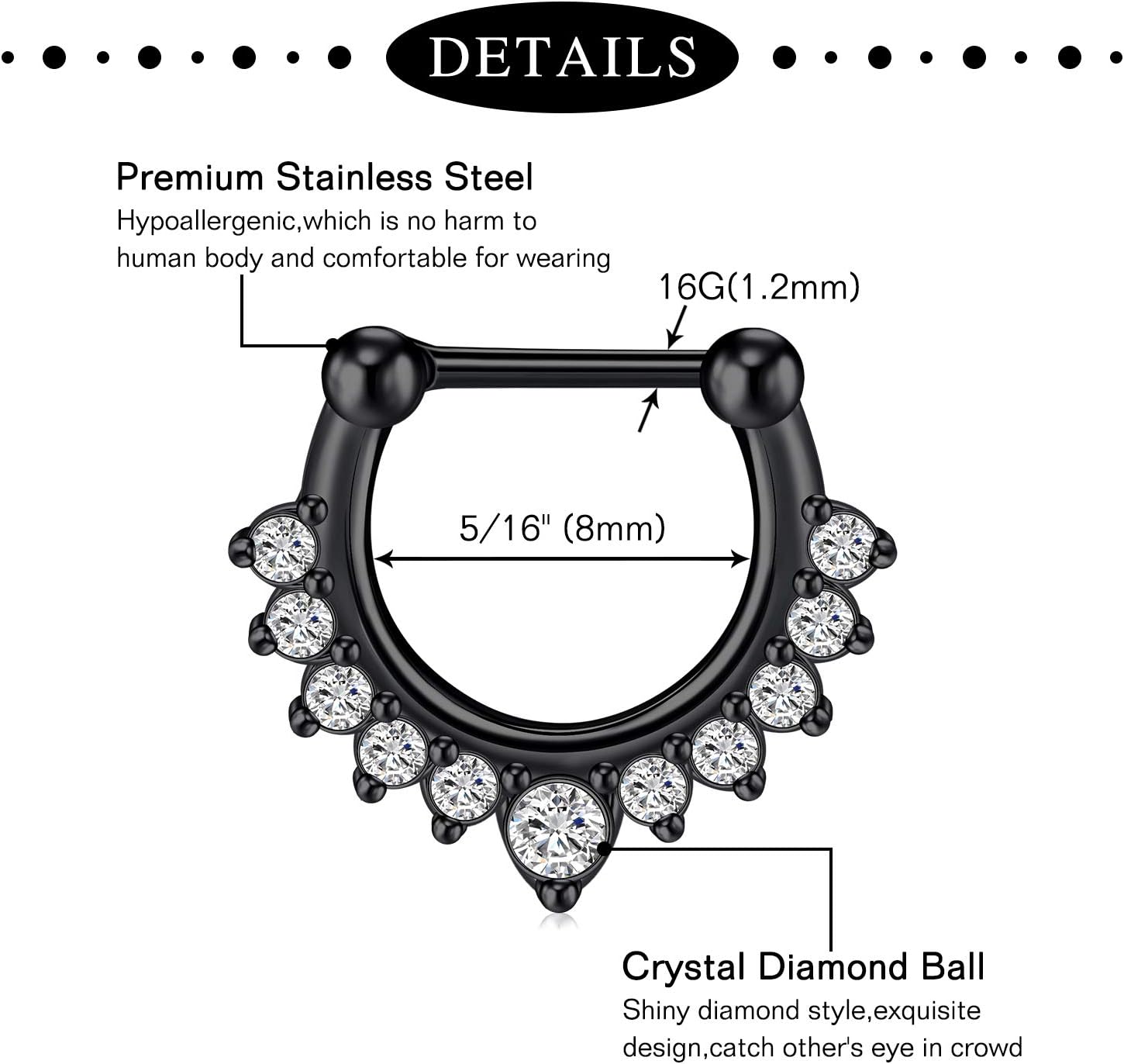 Anicina 16G Septum Rings Hoop Jewelry Nose Ring Horseshoe Stainless Steel Cartilage Earrings Helix Tragus Piercing - Image 3