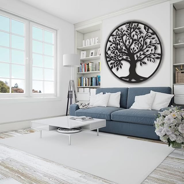 DJLOOKK 60cm / 23.6inch Large Tree of Life Wall Art Decor, Metal Family Tree Wall Sculpture, Hollowed Tree of Life Wall Hanging Sign for Office Bedroom Living Room