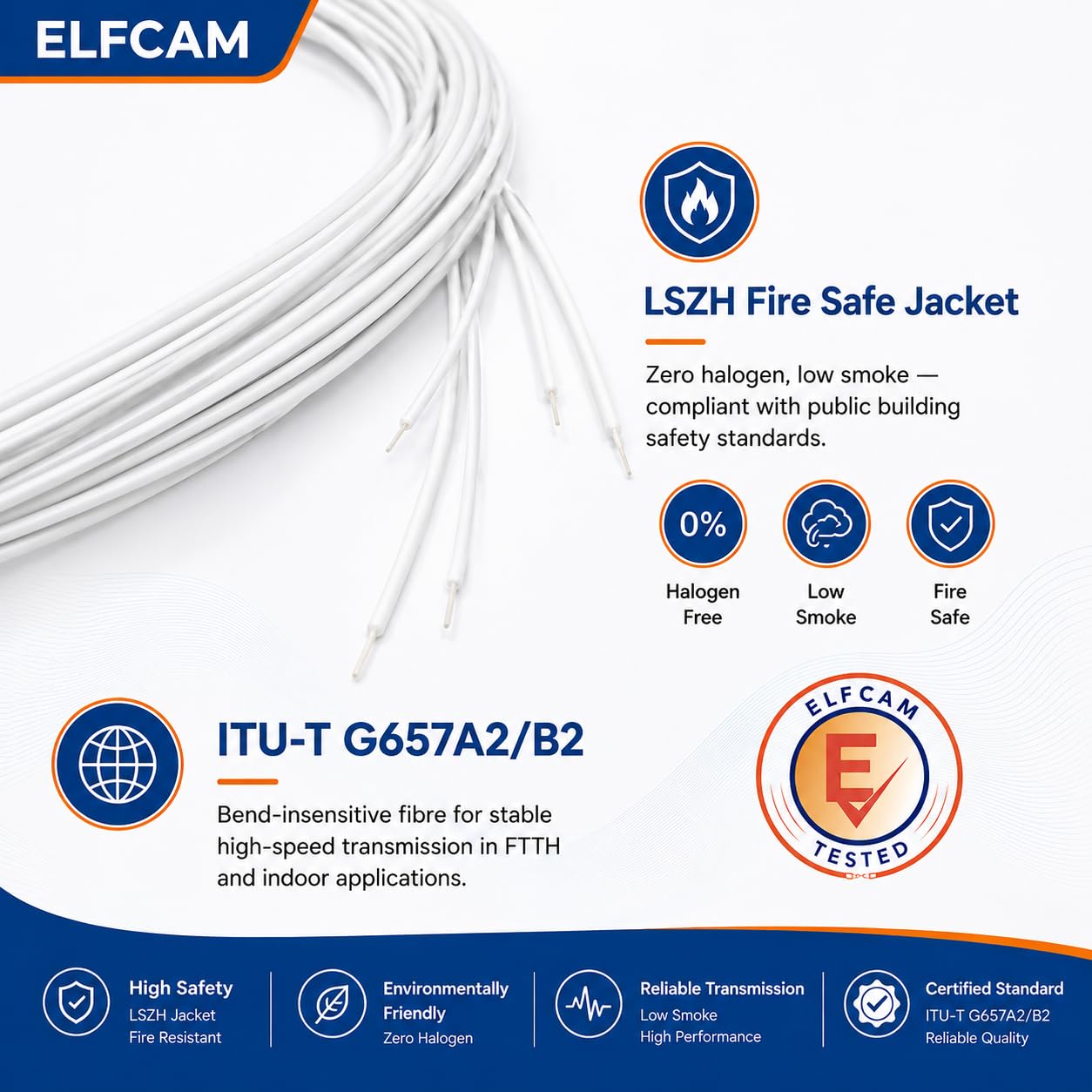 Elfcam® - Pigtail in Fibra Ottica 12 Fibre Monomodali Simplex LC/UPC 9/125um OS2, Bianco