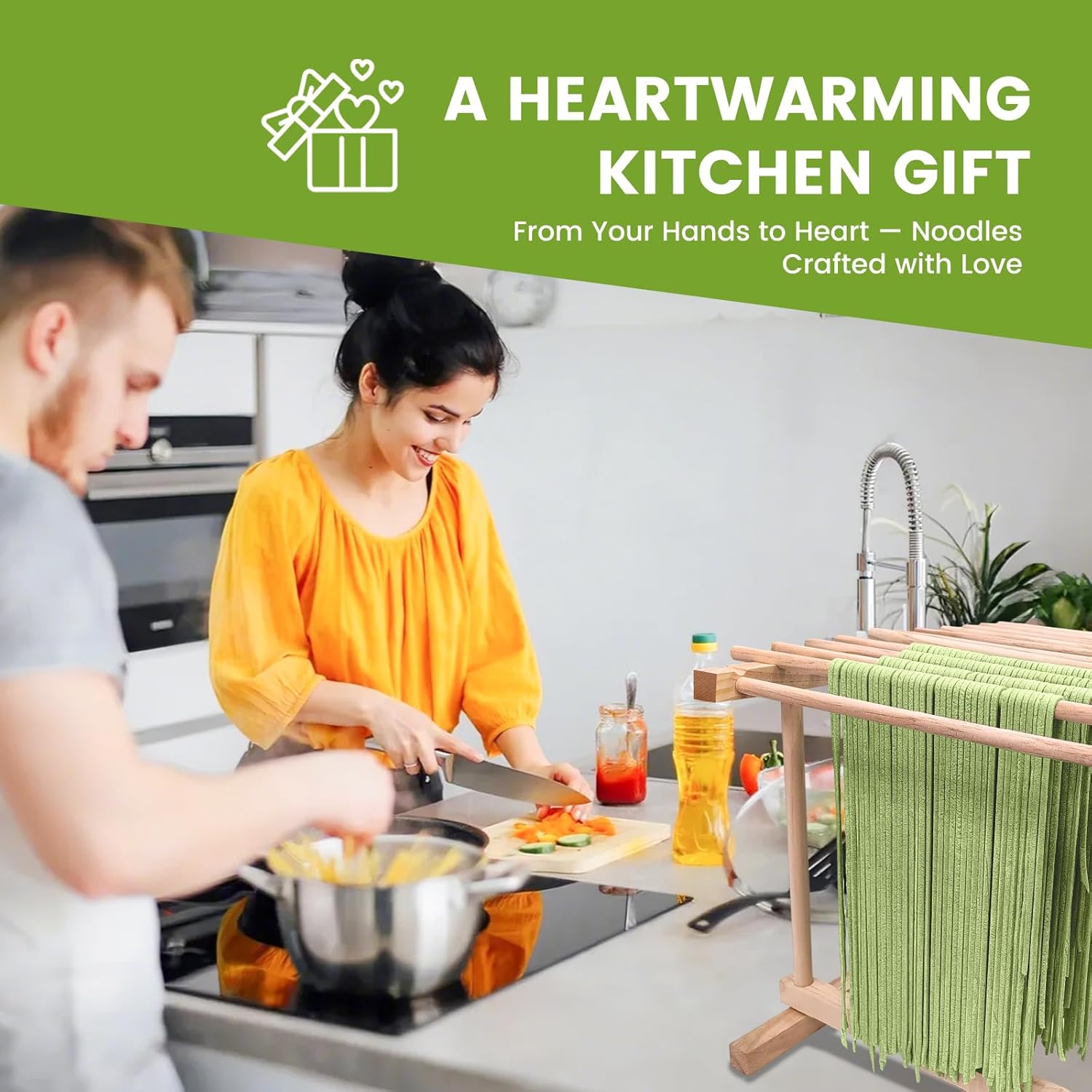 Pasta Drying Rack, Wooden Noodle Drying Rack for Pasta with 12 Detachable Rods & Fixed Grooves, Effortless Pasta Transfer, Holds Short/Long Noodles - Image 7