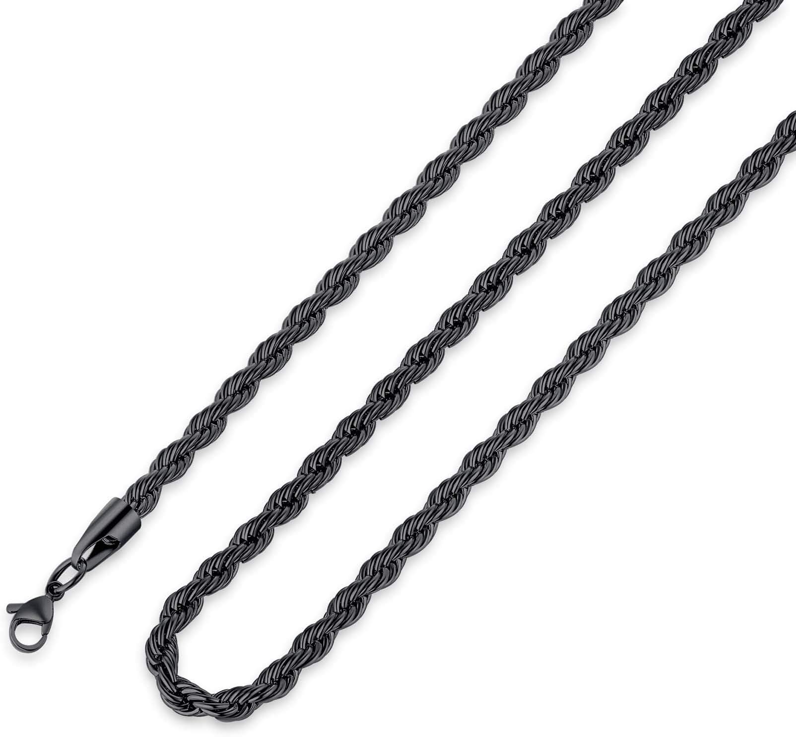 M MOOHAM2.5MM 3MM 4MM 5MM Black Silver Gold Plated Stainless Steel Twist Rope Chain Necklace for Men Women 16-36 Inch