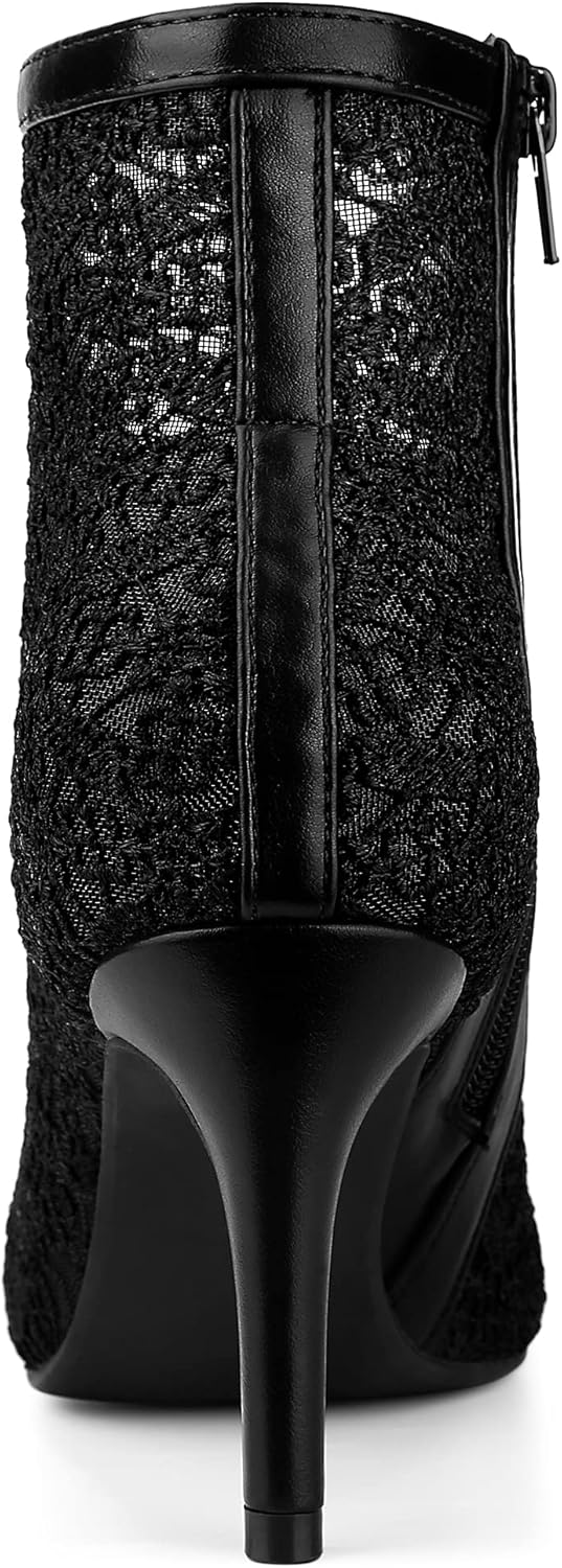 Allegra K Women's Floral Embroidered Stiletto Heels Lace Ankle Boots - Image 3