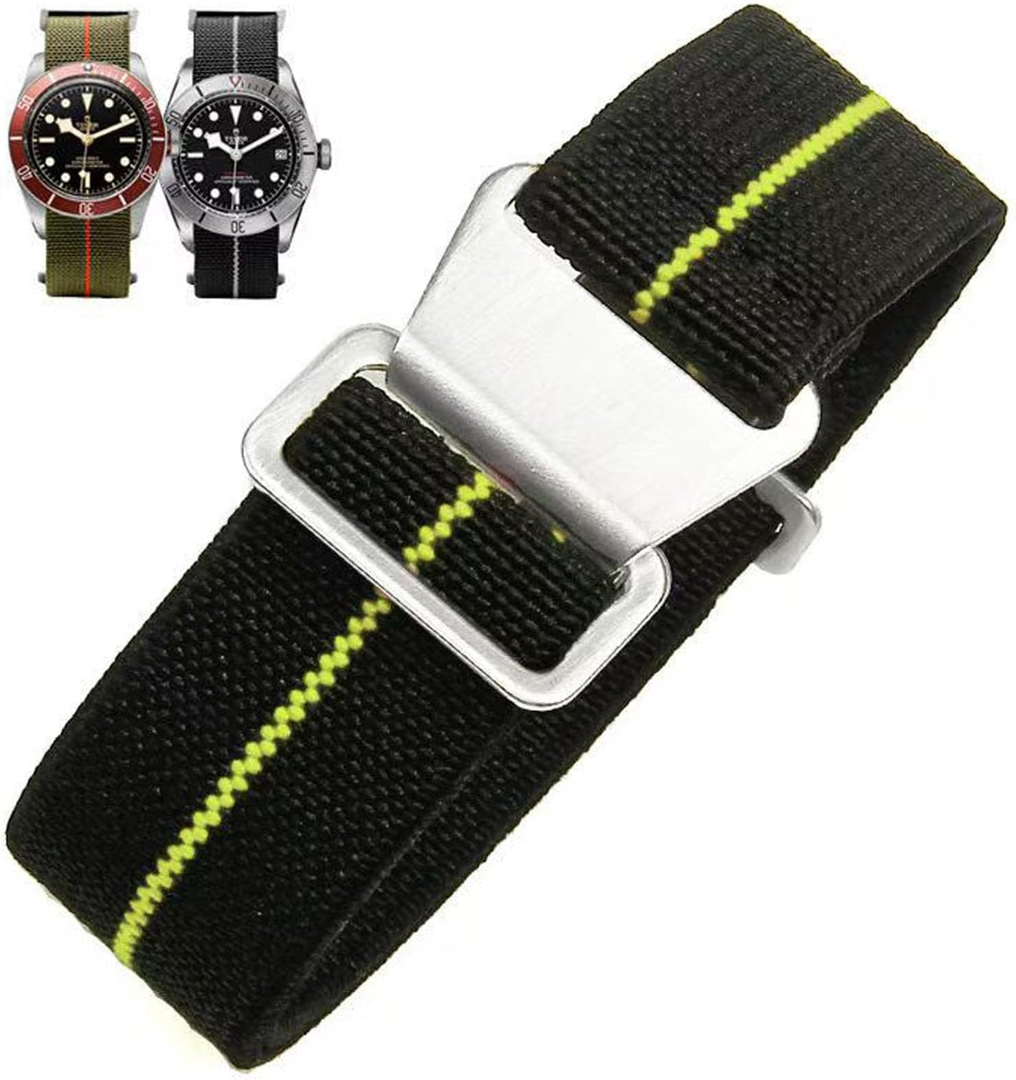 Elastic Nylon Watch Band French Troops Paratrooper Military Parachute Style 18mm 20mm 22mm Hook-and-Loop Premium Striped Fabric Nylon Replacement Watch Strap for Men Women