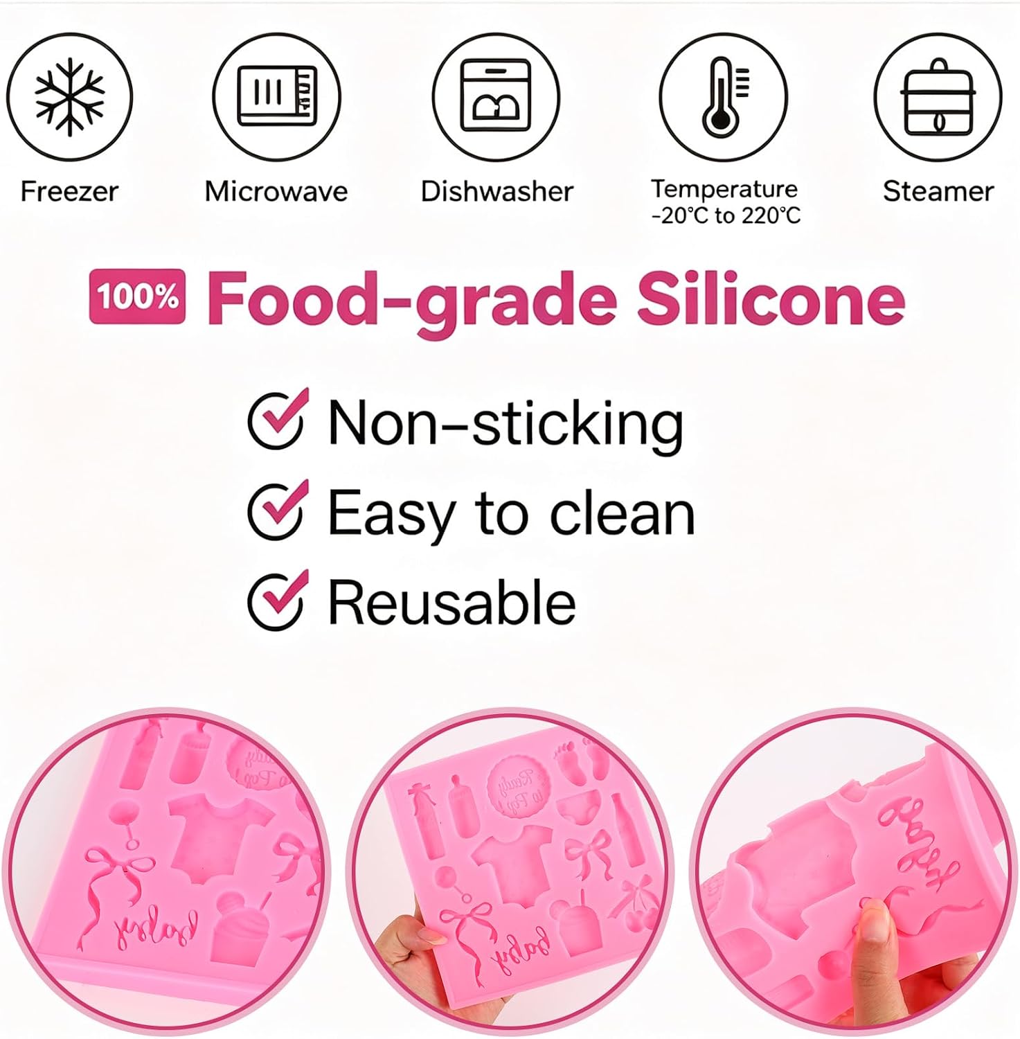 FYSUIMU Baby Shower Fondant Molds She's Ready to Pop Soda Bow Silicone Chocolate Candy Mould for Handmade DIY Baking Cookie Cake Decoration Cupcake Topper, 5.9 x 5.9 Inch