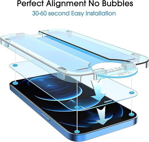 Miniatura 2 de amFilm OneTouch - Protector de pantalla para iPhone 12 Pro Max (6.7 pulgadas, 2020) con kit de fácil instalación, vidrio templado, paquete de 2