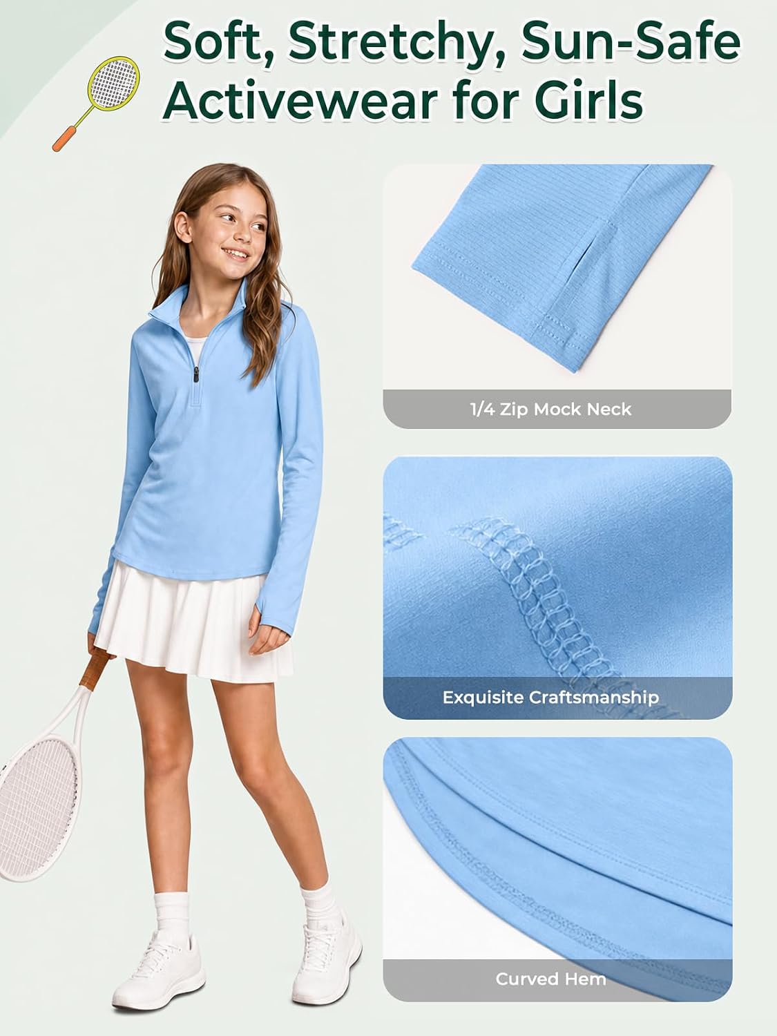 Haloumoning Girls Athletic Long Sleeve Shirts Quarter Zip Quick Dry Tops