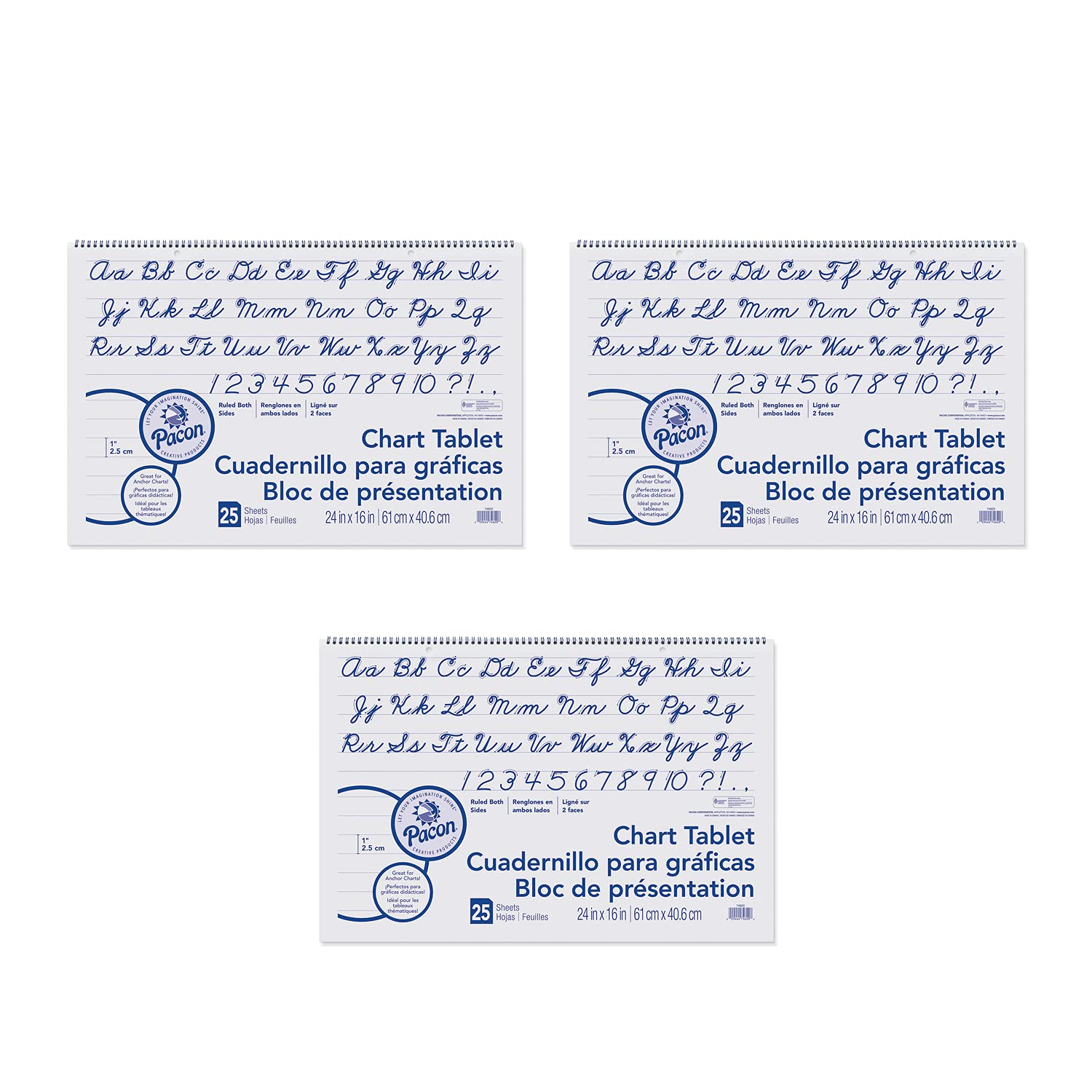 Pacon Chart Tablet Easel Pad, White, 25 Sheets,, 3 Tablets (PAC74620-3)
