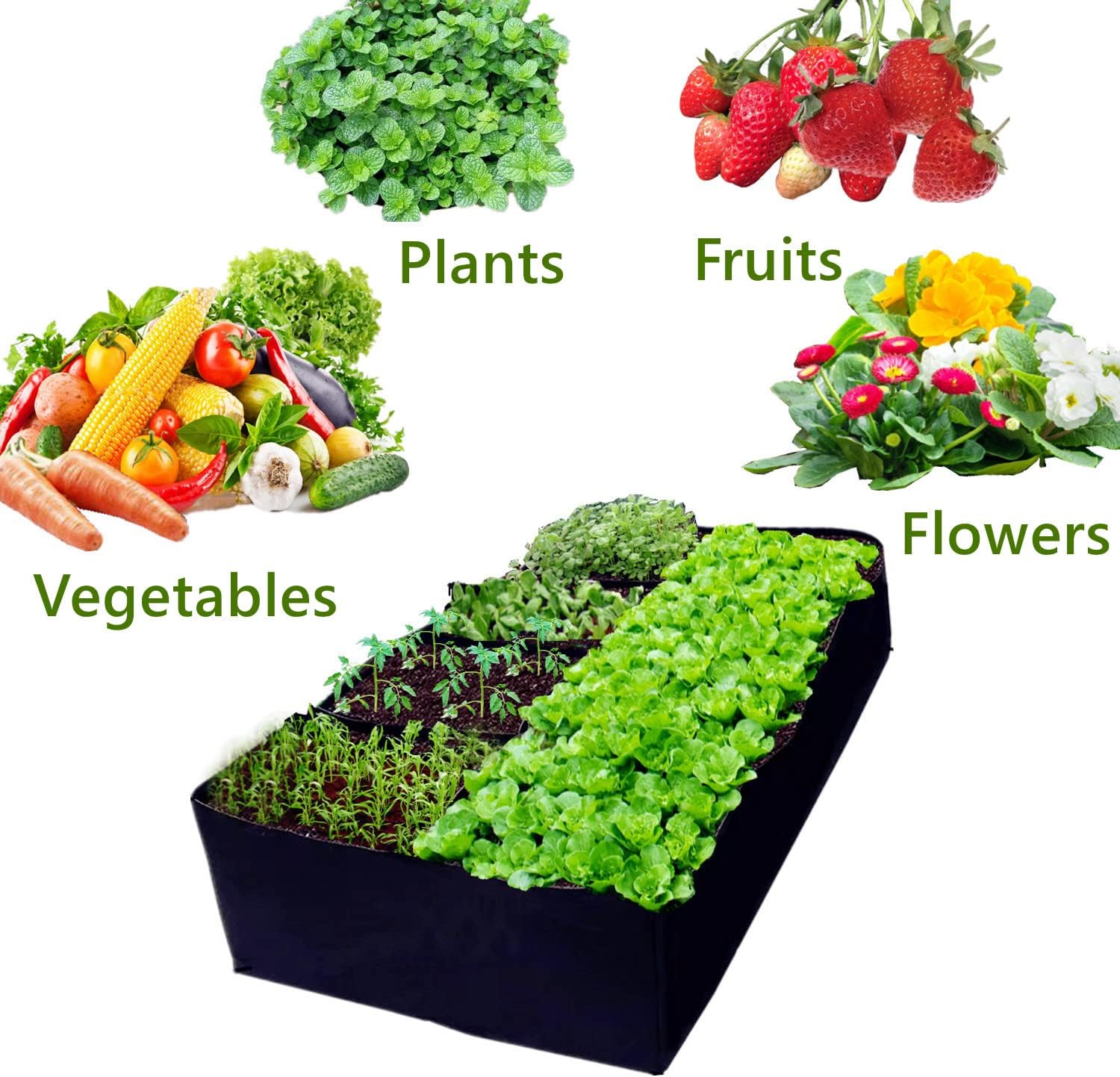 Niurui Fabric Raised Garden Bed 128 Gallon 8 Holes Rectangle 400G Thick Nonwoven Gardening Grow Bags Planting Container for Growing Herbs, Flowers and Vegetables,Black 6x3x1ft