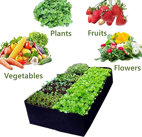 Miniatura 4 de Niurui Cama de jardín elevada de tela de 128 galones, 8 agujeros, rectangular, 14.11 oz, gruesas, no tejidas, bolsas de cultivo para jardinería,