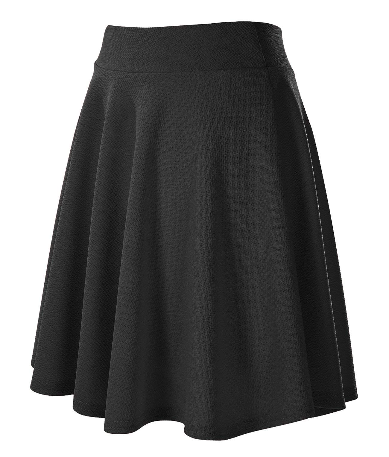 FRAULEIN Girl's/Women's Classic Stretchy All Time Trendy Striped Solid Skater Skirts with Attached Inner Shorts (S, Black) - Image 3 thumbnail
