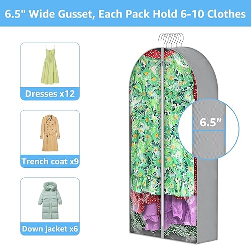 Miniatura 10 de Paquete de 4 bolsas de ropa de 40 pulgadas para colgar ropa con refuerzo de 6.5 pulgadas, bolsas de ropa para colgar almacenamiento, bolsas de ropa