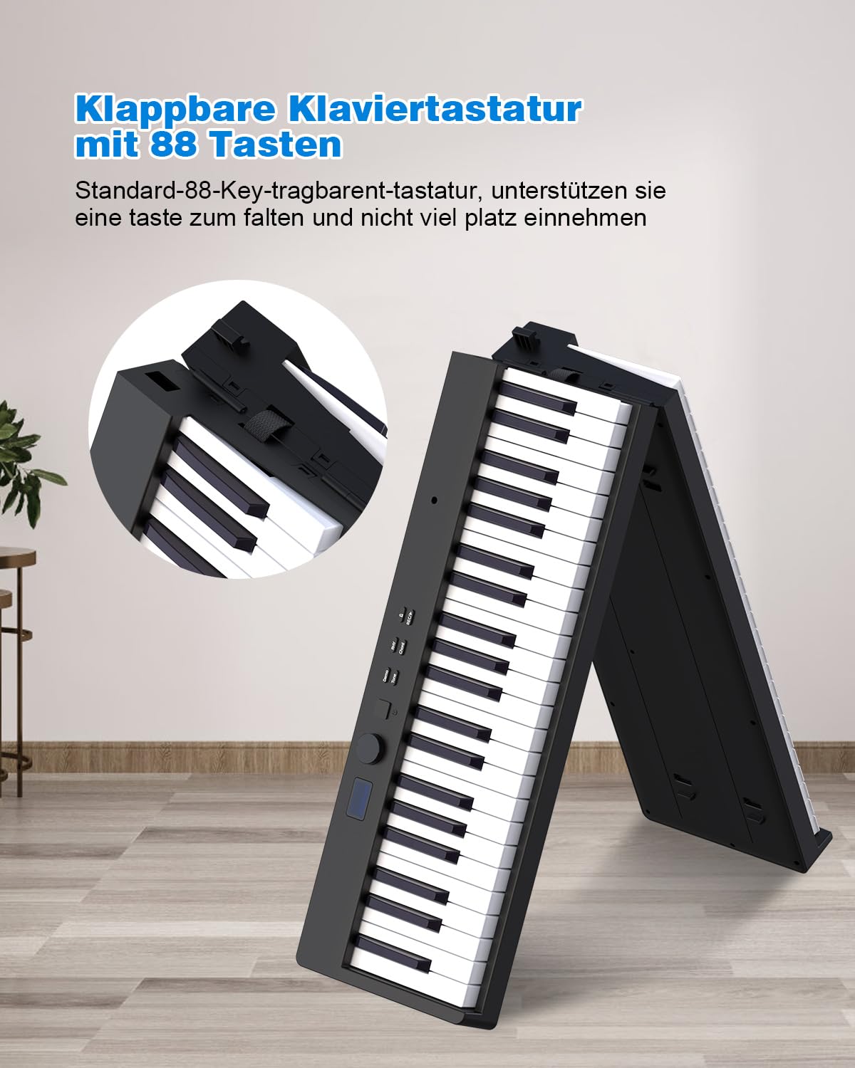 Faltbares Klavier mit 88 Tasten Piano Full Size Semi Weighted, Faltbares Klaviertastatur mit MIDI Bluetooth, Klaviertasche, Folding Piano Keyboard für Anfänger Geschenk pinao