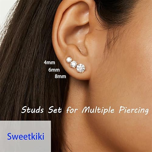 Miniatura 7 de Delicados 6 pares de aretes para múltiples piercings, ligeros chapados en oro de 14 quilates, pequeños aretes tipo dormilona con parte trasera