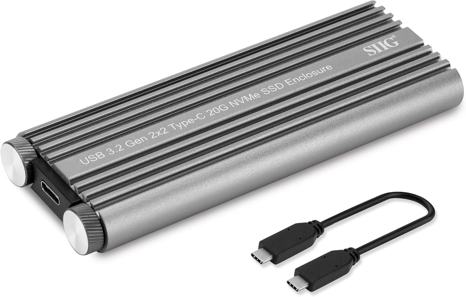 SIIG USB 3.2 Gen 2x2 Type-C 20G M.2 NVMe SSD Enclosure, USB 3.2 Gen 2x2 20Gbps Type-C to NVMe PCIe M-Key, Aluminum Heat Dissipation Design, Thermal pad, Tool Free, UASP, ASM2364 Chipset (JU-SA0X11-S1)