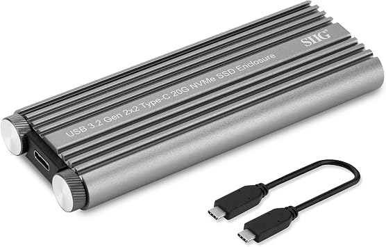 SIIG USB 3.2 Gen 2x2 Type-C 20G M.2 NVMe SSD Enclosure, USB 3.2 Gen 2x2 20Gbps Type-C to NVMe PCIe M-Key, Aluminum Heat Dissipation Design, Thermal pad, Tool Free, UASP, ASM2364 Chipset JU-SA0X11-S1