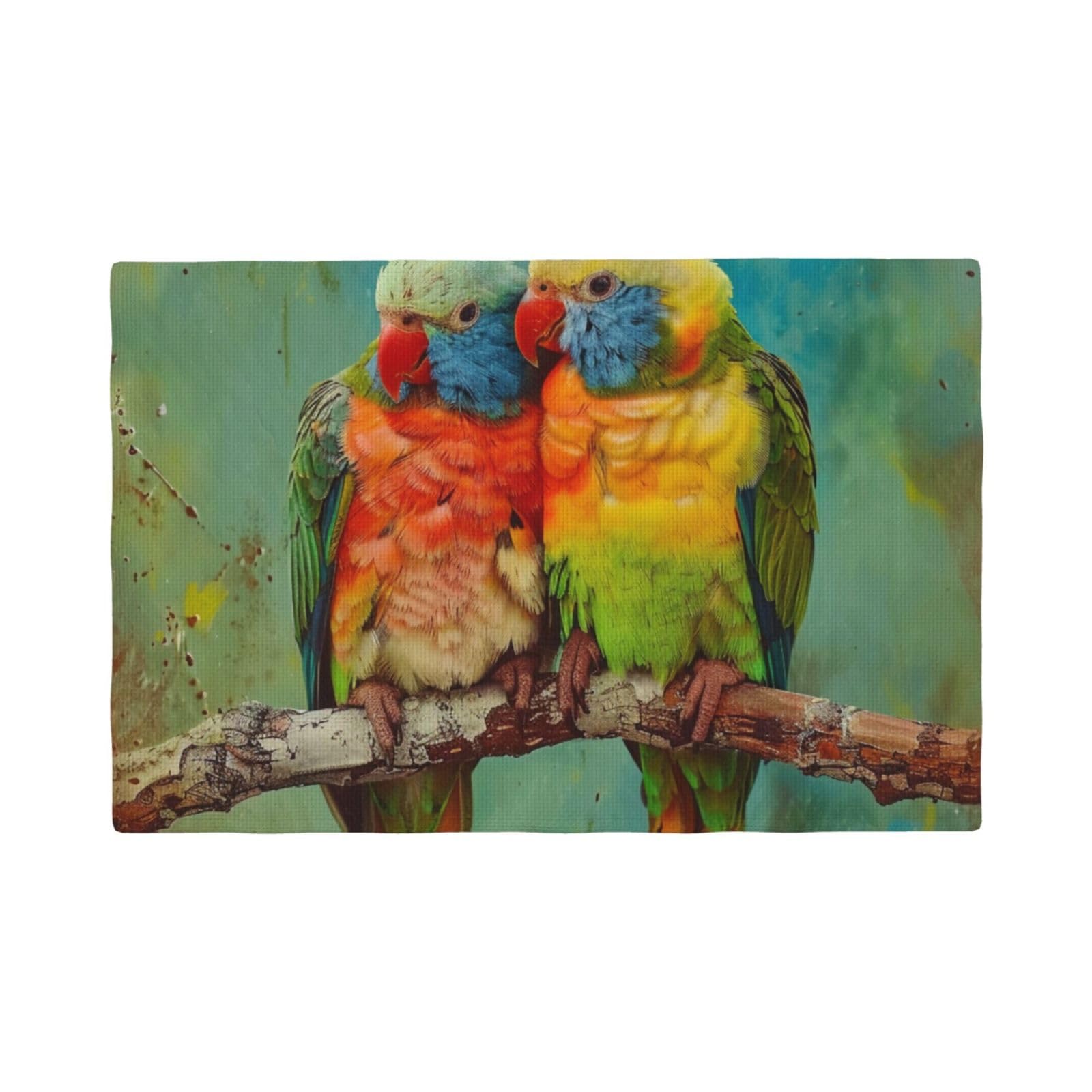 Parrot Print Placemats Set, Heat Resistant Washable Placemat 12x18in Table Mats for Party Kitchen Dining Table Decoration Indoor Outdoor, Four Pieces