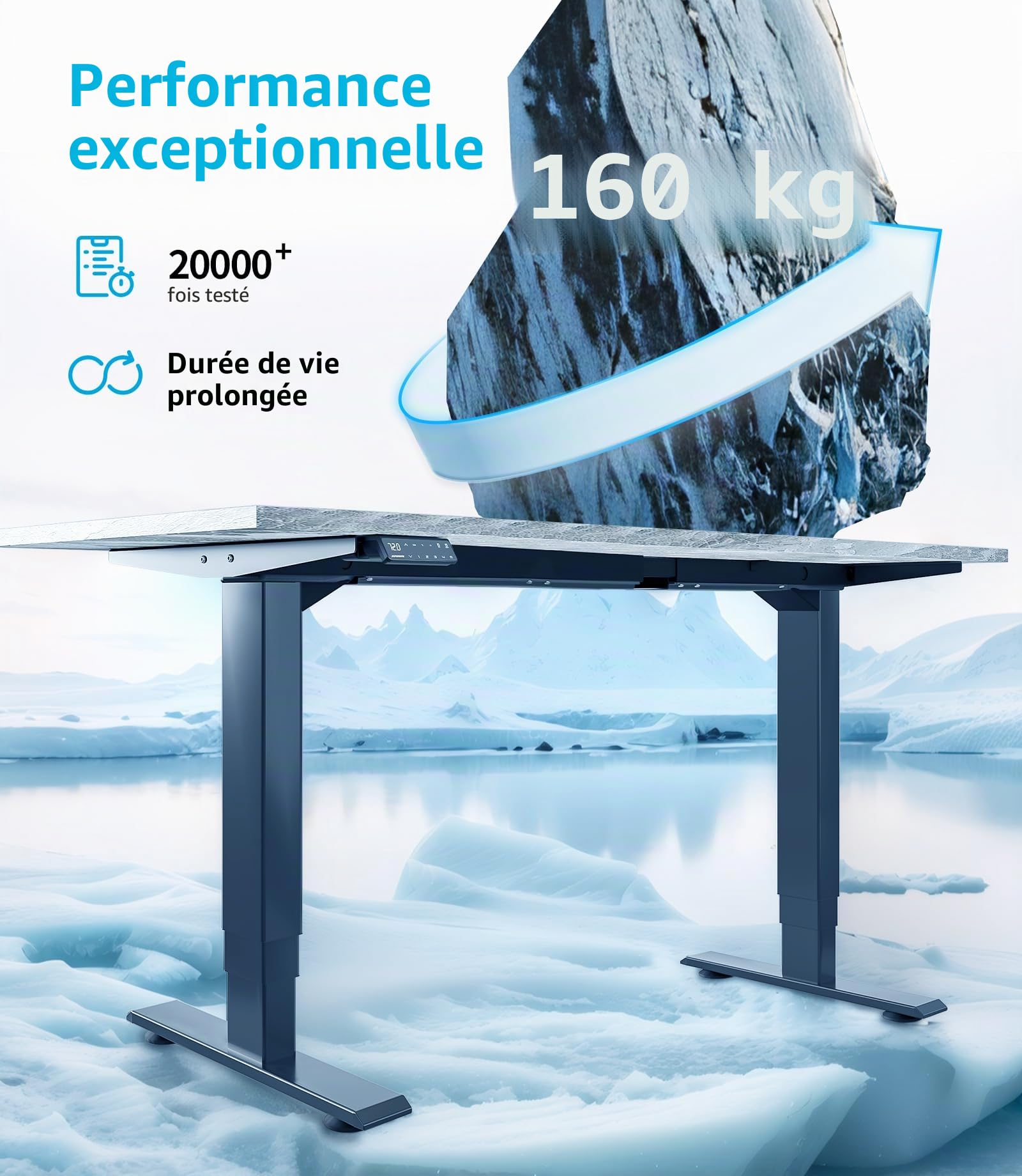 MAIDeSITe T2 Pro Plus Bureau Assis Debout Electrique Cadre de Bureau Réglable en Hauteur Électrique à 3 Colonnes avec Double Moteur, avec 4 Claviers à Mémoire Automatique, Capacité de Charge 160kg