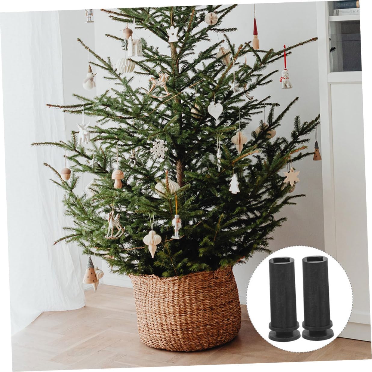 BESTYASH 10pcs Artificial Christmas Tree Stand Rotating Xmas Tree Base Black Cylindrical Holder for Holiday Decor Tabletop Artificial Support