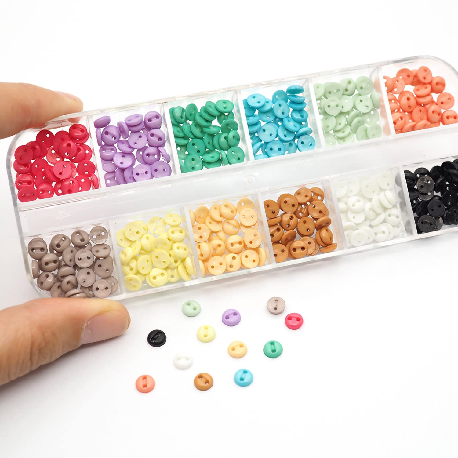 Kleine Kunstharzknöpfe, 5 mm, 2 Löcher, runde Knöpfe für Puppen, Kleidung, Nähzubehör, Handnähhilfen, Puppenkleidung (12 Farben gemischt/300 Stück, 5 mm)