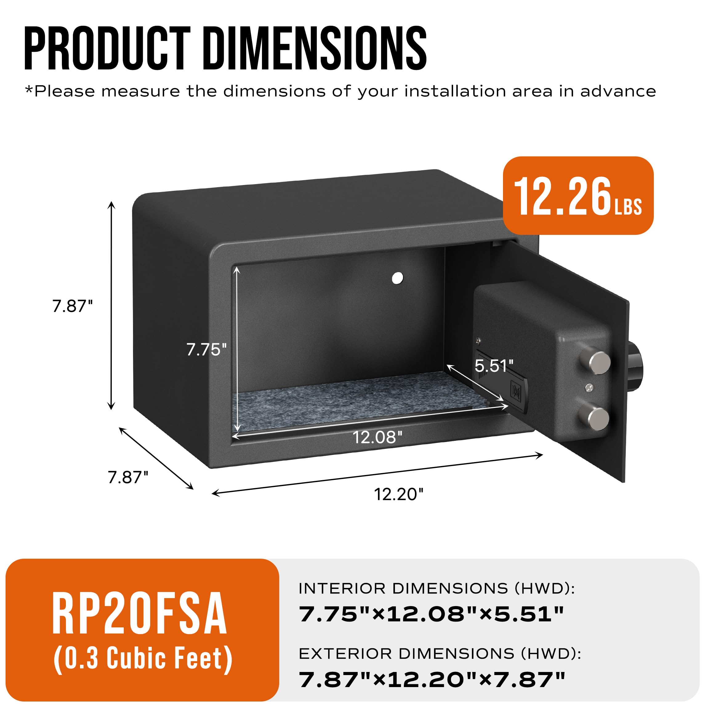 RPNB Caja fuerte biométrica retroiluminada Touchpad pequeña caja fuerte para el hogar con puerto USB-C de emergencia luz indicadora caja fuerte de acero de aleación para dinero y joyas 8,5L
