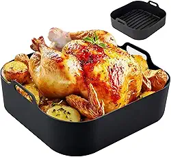 Forma Quadrada de Silicone para Air Fryer 20x20cm Antiaderente e Reutilizável com Alça Prática para Fritadeira Elétrica Forno Panela e Microondas (Preto)