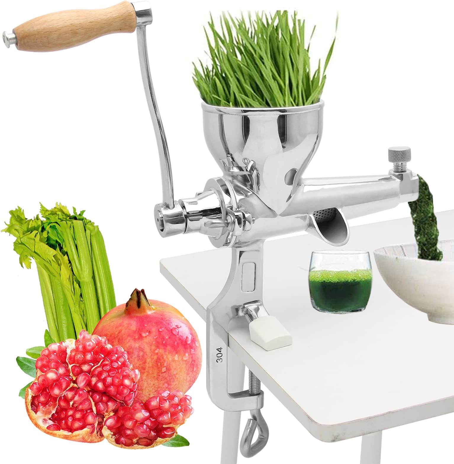 Moongiantgo Manual Wheatgrass Juicer Extractor Stainless Steel Manual Juicer for Juicing Wheat Grass Celery Kale Spinach Parsley Pomegranate Apple Grapes Fruit Vegetable (Classic Style)
