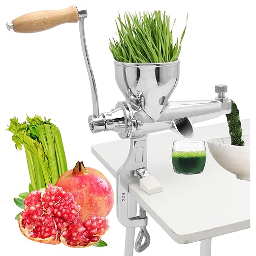 Moongiantgo Manual Wheatgrass Juicer Extractor Stainless Steel Manual Juicer for Juicing Wheat Grass Celery Kale Spinach Parsley Pomegranate Apple Grapes Fruit Vegetable (Classic Style)