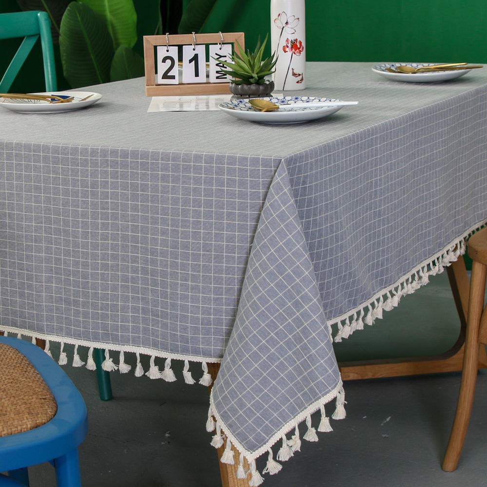 Antitache Lavable Nappe Rectangulaire Linge de Coton Nappes Tissu de Table Ornements Design Gris 140 × 240cm
