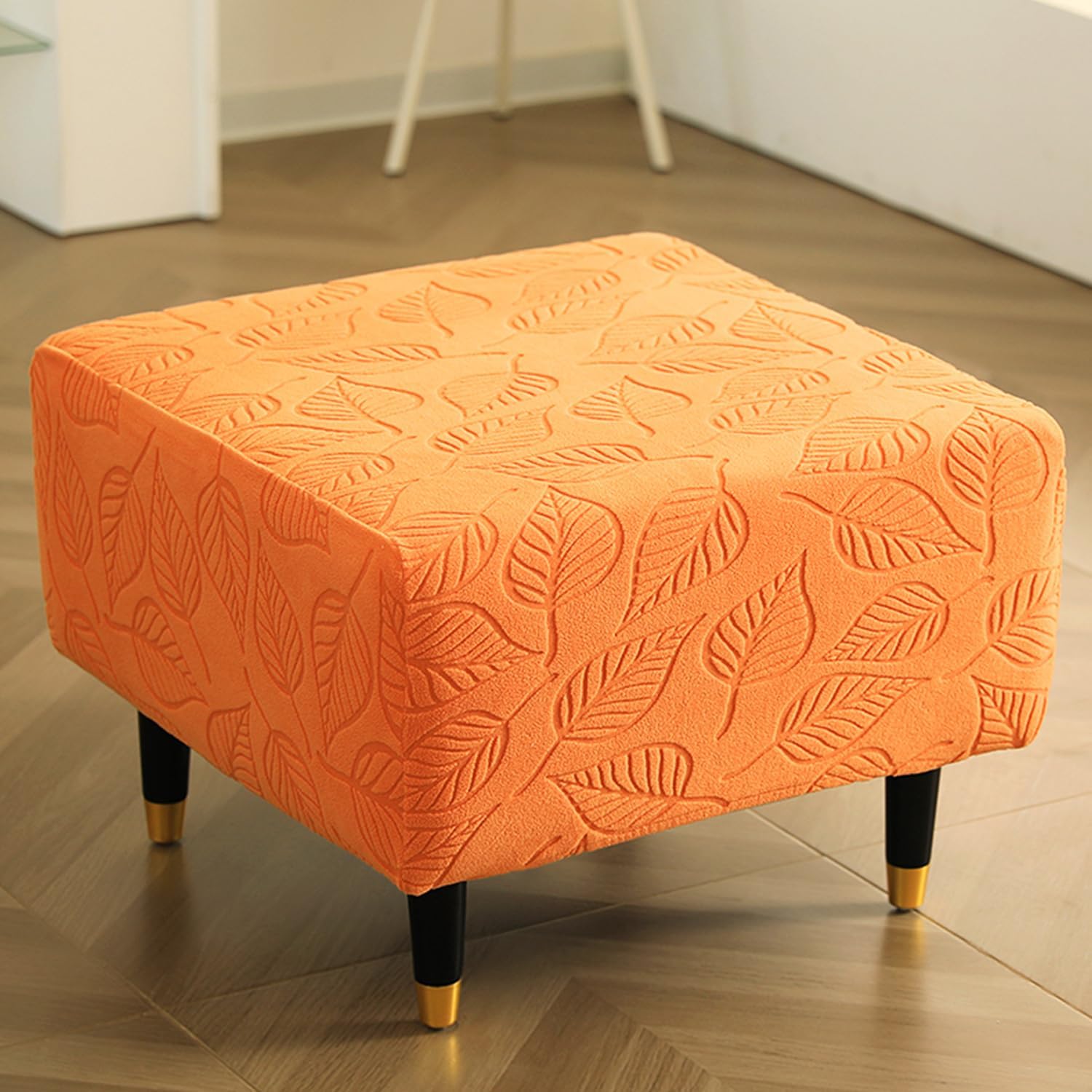 Blueb,60 * 60 * 35cm, Ottoman Cover Square Ottoman Slipcover Stretch Footstool Protector with Bottom Elastic Band Furniture Cover Footstool Cover Soft Washable Jacquard Velvet Fabric