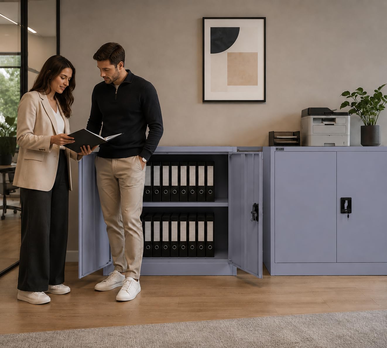 Armoire de bureau multifonction verrouillable 40 x 90 x 90 cm - Armoire de rangement en acier avec 2 portes - Étagère réglable en hauteur - Anthracite