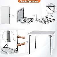 Vista 5 de SUPER DEAL Mesa plegable de 91 cm cuadrados, mesa de cartas portátil de plástico para interior y exterior, mesa resistente plegable a la mitad