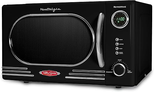 Nostalgia Horno microondas retro para encimera, 1.1 pies cúbicos y 1000 vatios de potencia, fácil de limpiar con plato giratorio de vidrio