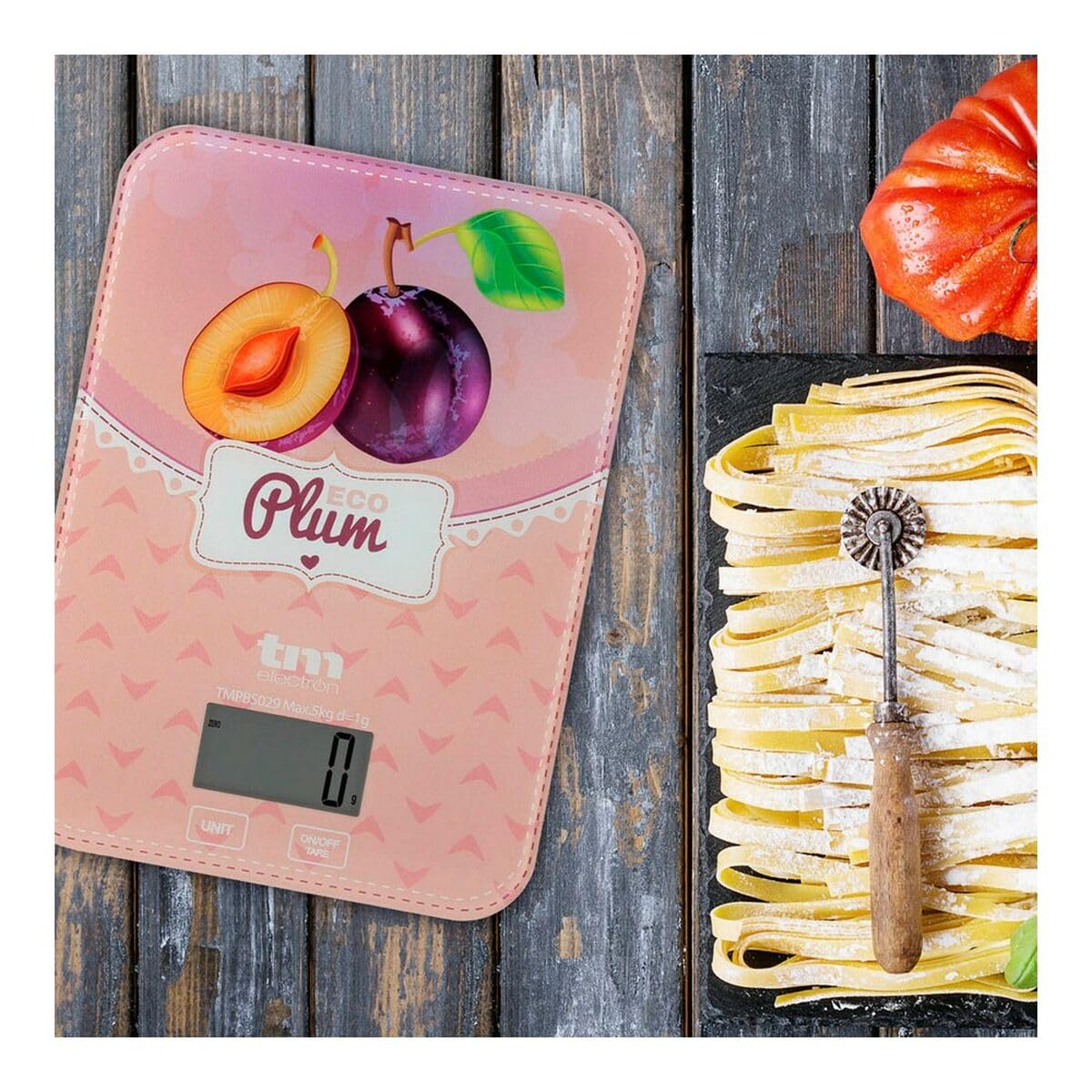 TM Electron TMPBS029 Bilancia da Cucina con Display Digitale Ultra Sottile Design Prugne Vintage 4 Sensori, Ritorno a 0, Ideale per Pasticceria e Cibo