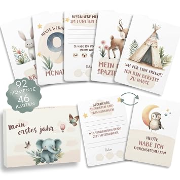 HuBorns - Milestone Cards Baby to Remember Special Moments 46 Baby Milestone Cards Unique and Beautifully Design Baby Monthly Cards Ideal for Baby Gifts White German