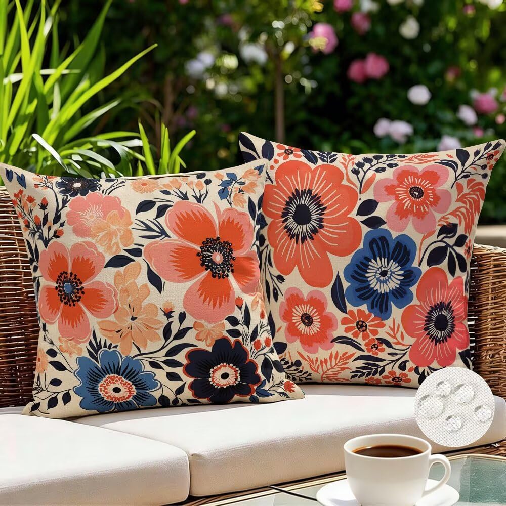 Federe Cuscini da Esterno Impermeabili 65x65 Primavera Copri Cuscini per Divano Fiori Federa Cuscino Moderno Decorativi Copricuscini per Divano Giardino Patio Soggiorno Copricuscino Set di 2 (IU53)