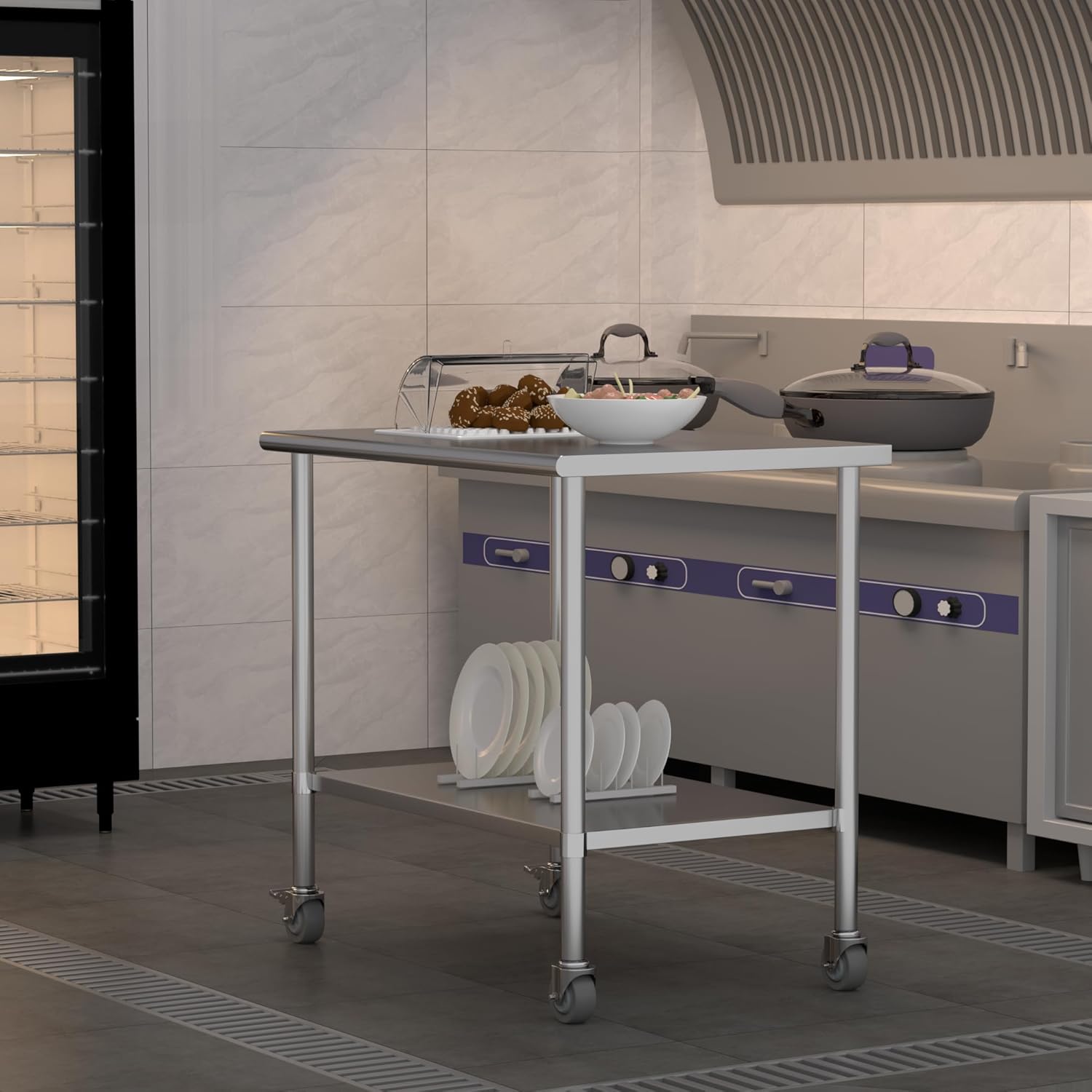 All Stainless Steel Work Table, Heavy Duty Prep Table 30x48 Inch with Stainless Steel Undershelf & Replaceable Feet & Casters Commercial Workstation for Restaurant Kitchen Garage Outdoor