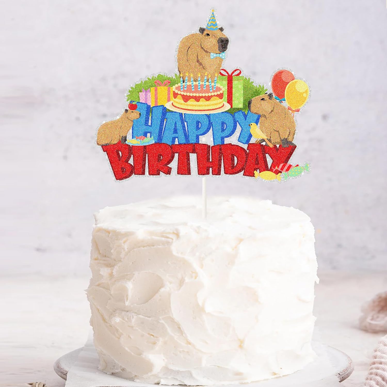 Capybara Happy Birthday Cake Topper,Animal Themed Capybara Birthday Cake Decor, Cute Cartoon Capybara Party Decorations of Kids