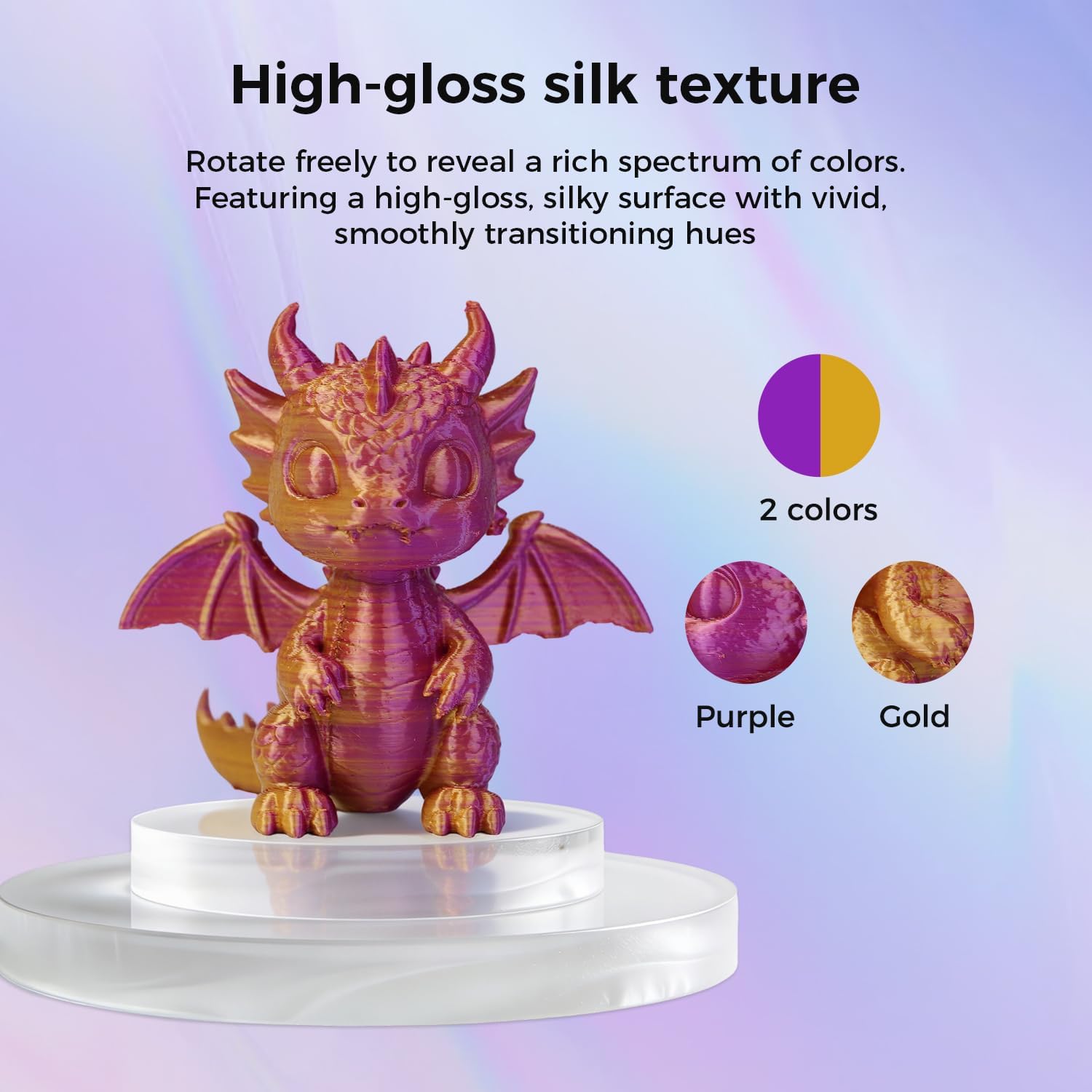 Silk PLA Double Color Filament 1.75mm 3D Printer Filament, Coextrusion Purple Gold Double-Color Metal-Like Shiny Silk PLA Filament, 1kg (2.2lbs) 1 Spool, Dimensional Accuracy +/- 0.02 mm PG