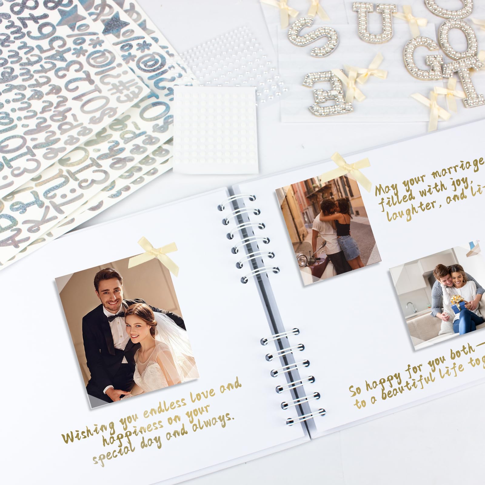 Księga gości weselnych DIY notatnik dla panny młodej 38 x 20 cm spersonalizowany pusty album do scrapbookingu, odpowiedni na wesela, rocznice, imprezy, baby shower (biały)