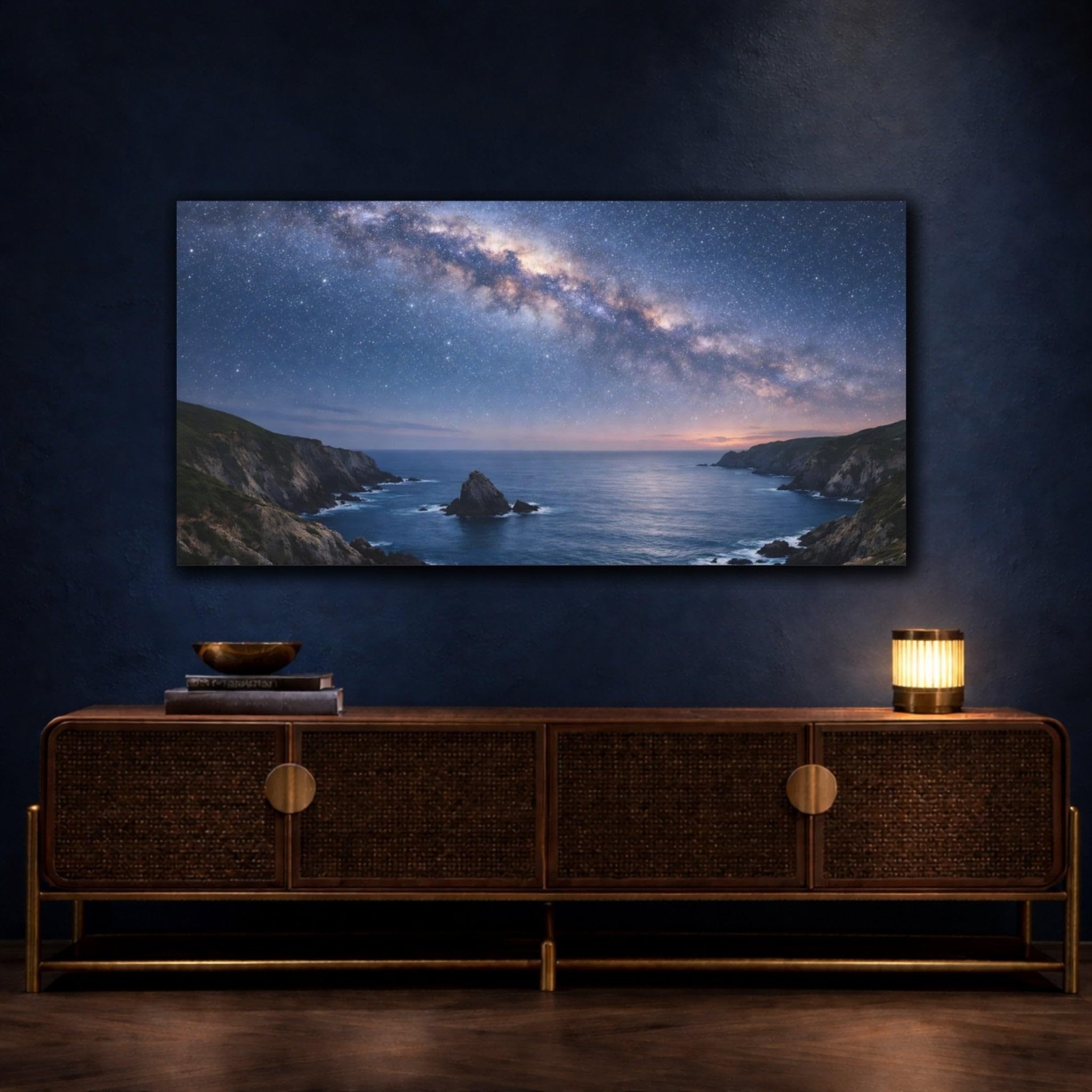YESARTYES Nature Milky Way Blue Night Sky - Canvas Wall Art Print 40×20 inch (100×50 cm) - Horizontal / 1.25 inch (3 cm)