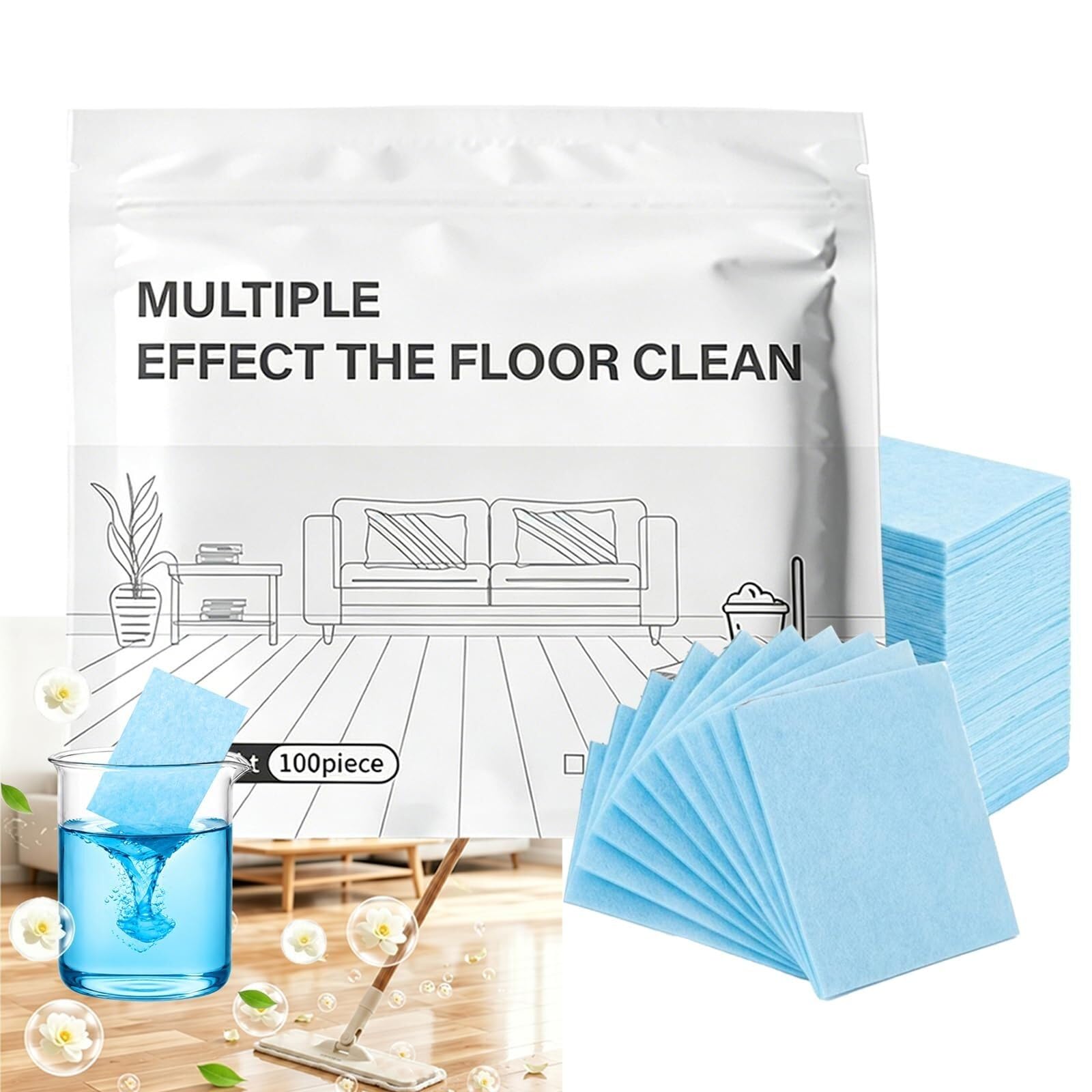 EWSJKRZ 100pcs Multi-Surface Floor Cleaning Tablets, Multiple Effect The Floor Clean, Concentrated Cleaner for Hardwood, Tile, Laminate & More
