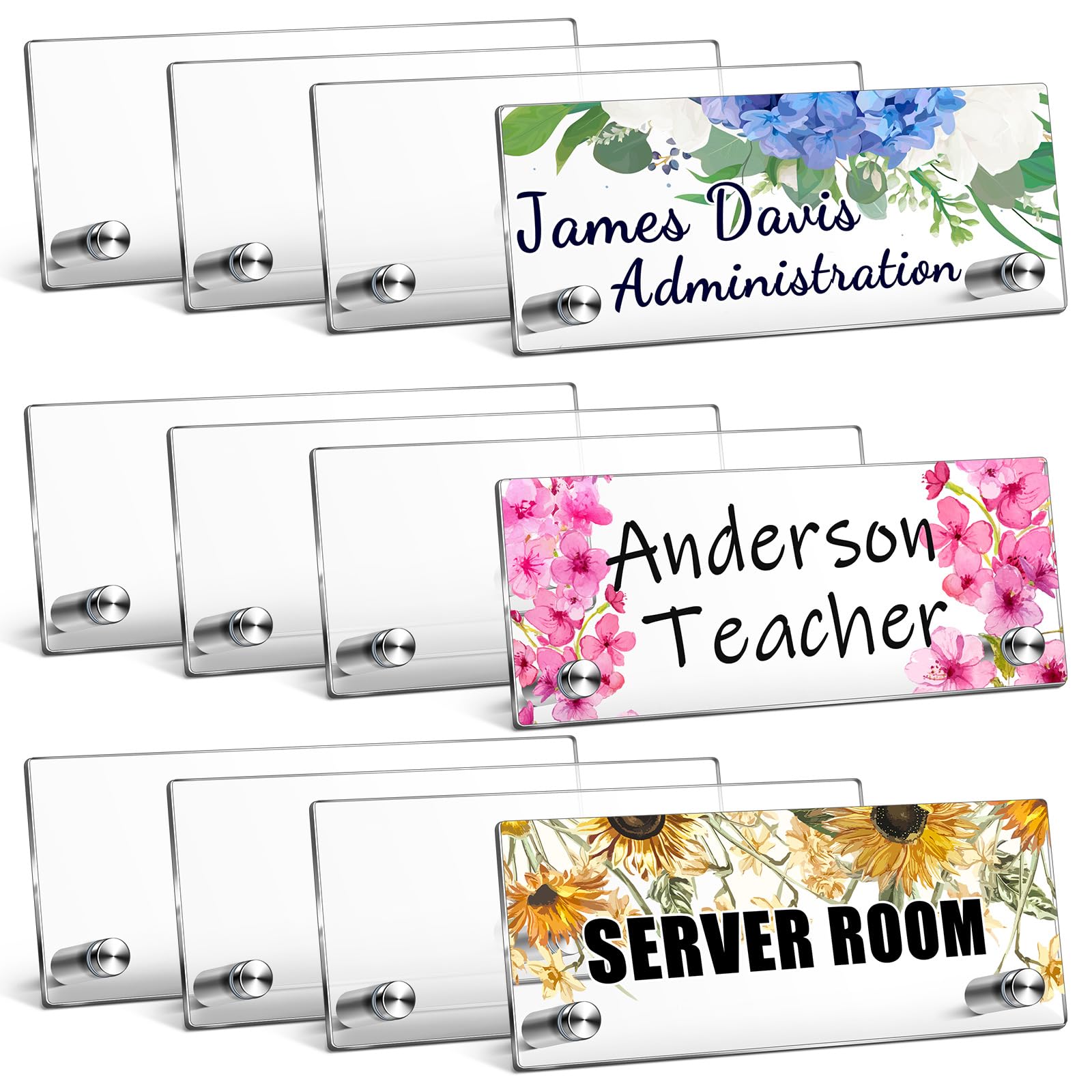 Chunful 12 Pcs Acrylic Name Plate for Desk Personalized Clear Office Classroom Name Plate Back to School Teacher Gifts DIY Table Setting Tags