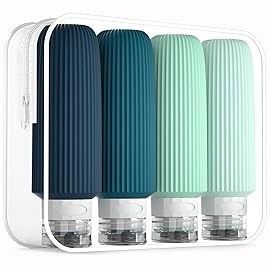 Mrsdry Travel Bottles for Toiletries, Large 6oz Travel Size Containers, BPA Free Leak Proof Tubs Refillable Liquid Accessories with Toiletry Bag for Cometic Shampoo and Lotion Soap (4 Pack)