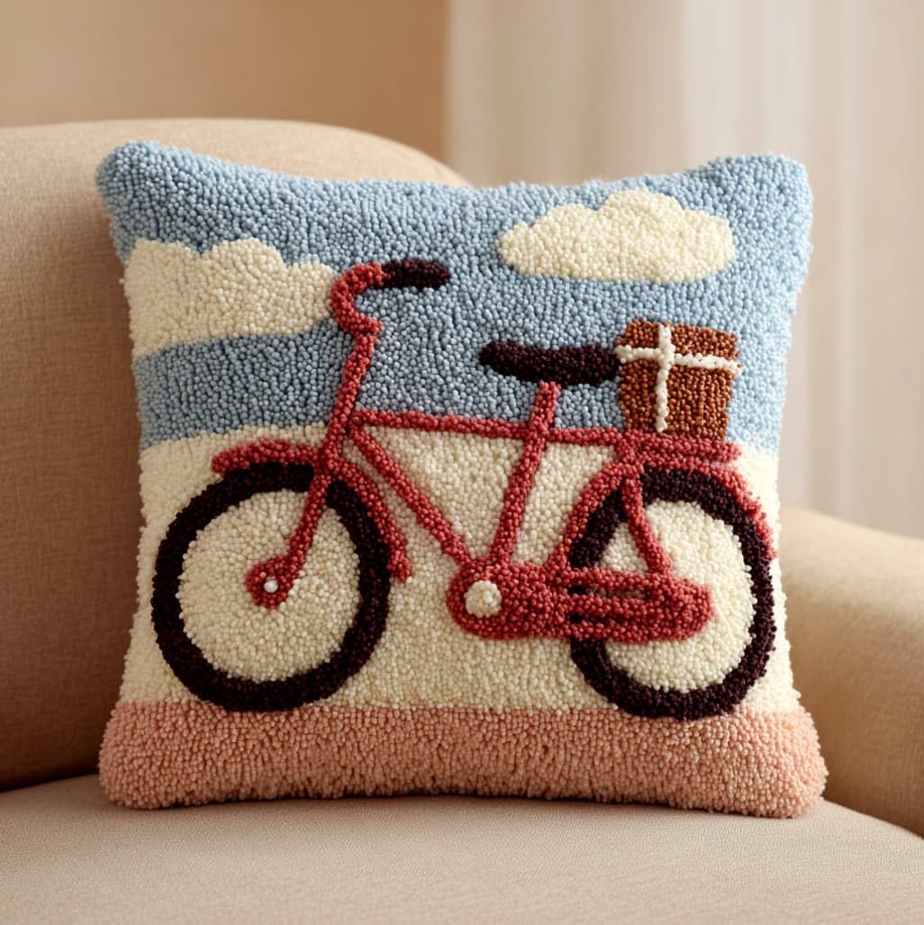 AxiangziK DIY Latch Hook Pillow Kit,Cartoon Bicycle