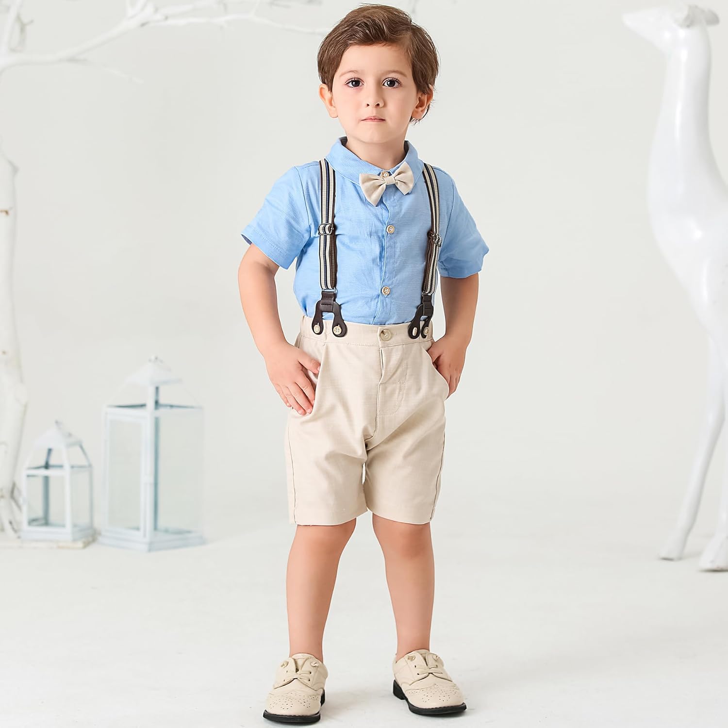 Baby Boys Shorts Sets, Infant Shirt+Shorts+ Tie+Suspenders,Toddler Outfits Suits - Image 7