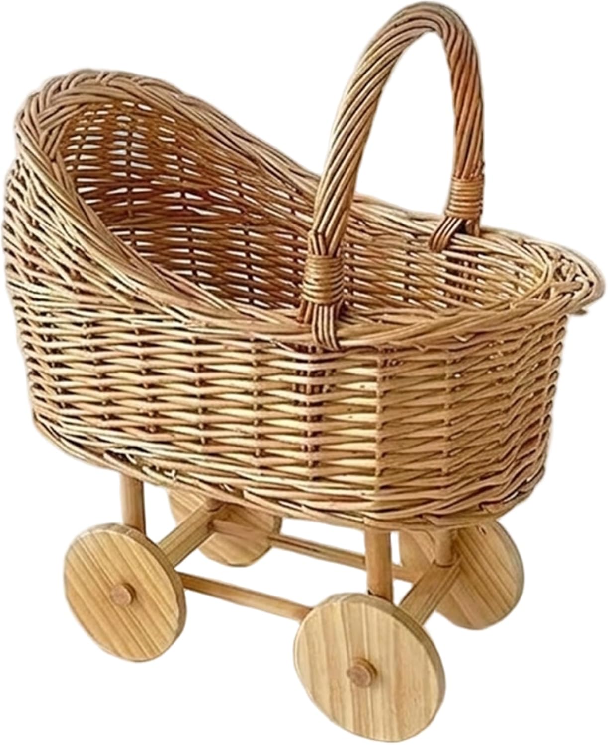 Baby Doll Stroller Wicker Baby Carriage Vintage Style Pushcart for Shower Decorations, Nursery Decor, Floral Arrangements & Home Storage