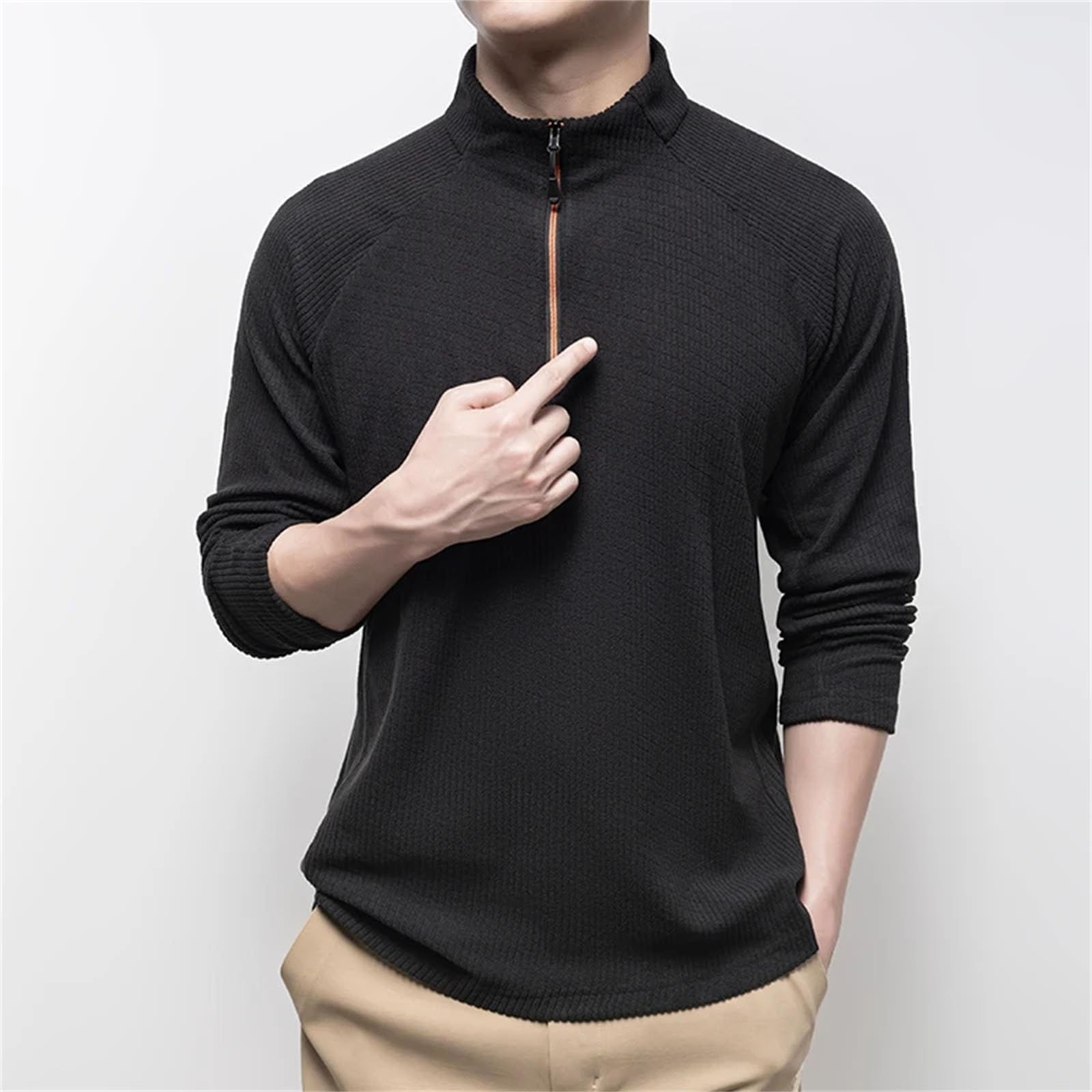 T-shirt da uomo a maniche lunghe traspirante con scollo rotondo a mezza zip a maniche lunghe Sport traspirante Pullover