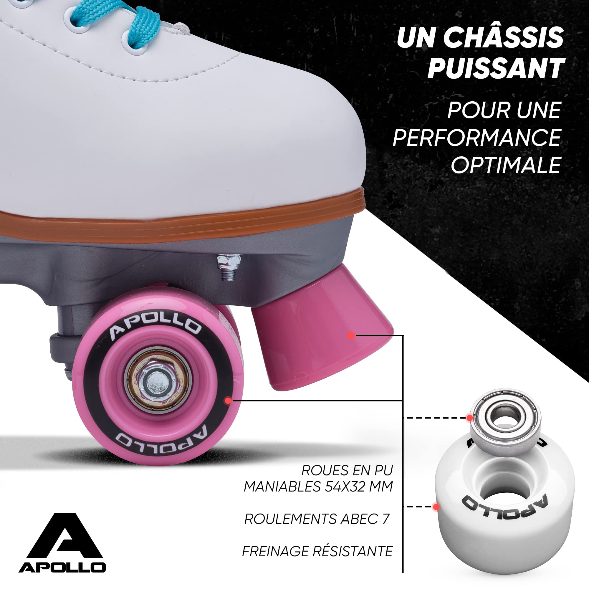 Apollo Patin à roulettes, Patins à roulettes Fille et Garçon, Adolescents et Adultes, Roller Femme et Homme à 4 Roues, Patin Classique, 3 Tailles Réglables du 31 au 42